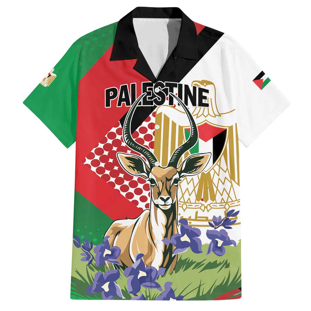 Personalized Palestine Family Matching Off Shoulder Maxi Dress and Hawaiian Shirt Mountain Gazelle With Faqqua Iris - Wonder Print Shop