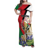 Personalized Palestine Family Matching Off Shoulder Maxi Dress and Hawaiian Shirt Mountain Gazelle With Faqqua Iris - Wonder Print Shop