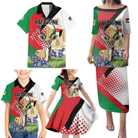 Personalized Palestine Family Matching Puletasi and Hawaiian Shirt Mountain Gazelle With Faqqua Iris - Wonder Print Shop