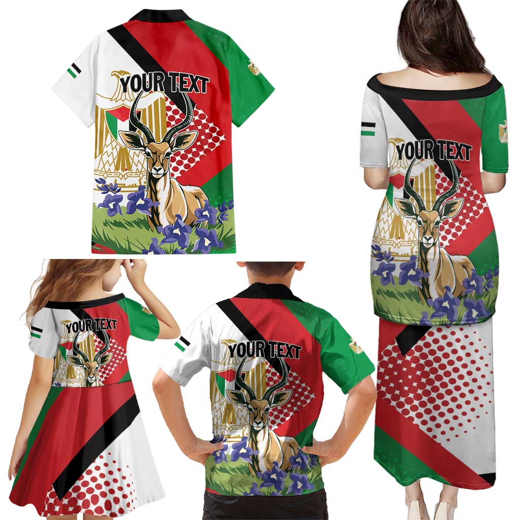 Personalized Palestine Family Matching Puletasi and Hawaiian Shirt Mountain Gazelle With Faqqua Iris - Wonder Print Shop