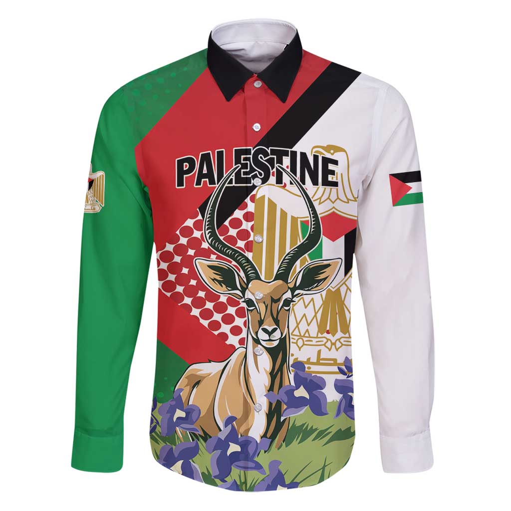 Personalized Palestine Family Matching Puletasi and Hawaiian Shirt Mountain Gazelle With Faqqua Iris - Wonder Print Shop