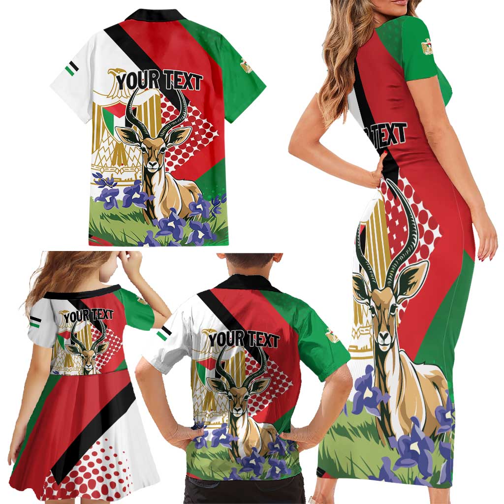 Personalized Palestine Family Matching Short Sleeve Bodycon Dress and Hawaiian Shirt Mountain Gazelle With Faqqua Iris - Wonder Print Shop