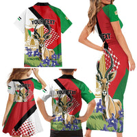 Personalized Palestine Family Matching Short Sleeve Bodycon Dress and Hawaiian Shirt Mountain Gazelle With Faqqua Iris - Wonder Print Shop