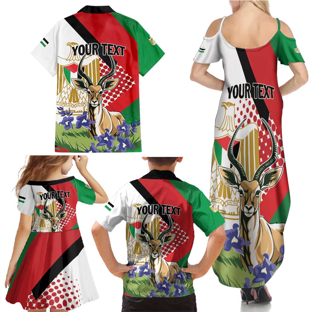 Personalized Palestine Family Matching Summer Maxi Dress and Hawaiian Shirt Mountain Gazelle With Faqqua Iris - Wonder Print Shop