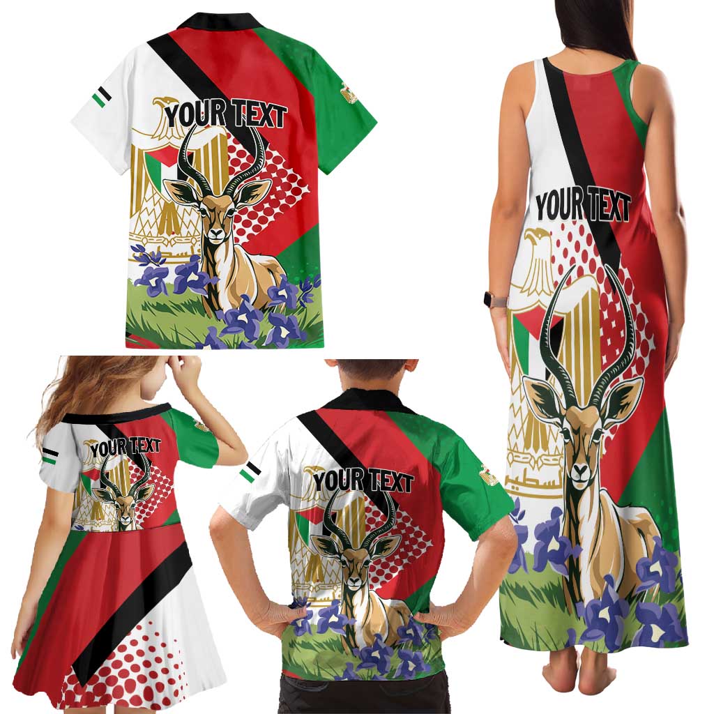 Personalized Palestine Family Matching Tank Maxi Dress and Hawaiian Shirt Mountain Gazelle With Faqqua Iris - Wonder Print Shop