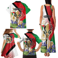 Personalized Palestine Family Matching Tank Maxi Dress and Hawaiian Shirt Mountain Gazelle With Faqqua Iris - Wonder Print Shop