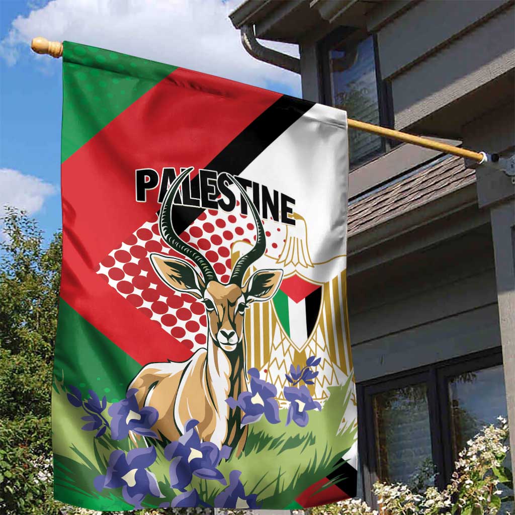 Palestine Garden Flag Mountain Gazelle With Faqqua Iris - Wonder Print Shop