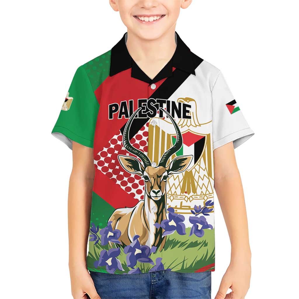 Personalized Palestine Hawaiian Shirt Mountain Gazelle With Faqqua Iris - Wonder Print Shop