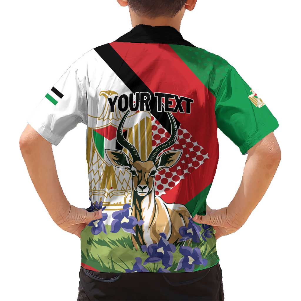 Personalized Palestine Hawaiian Shirt Mountain Gazelle With Faqqua Iris - Wonder Print Shop