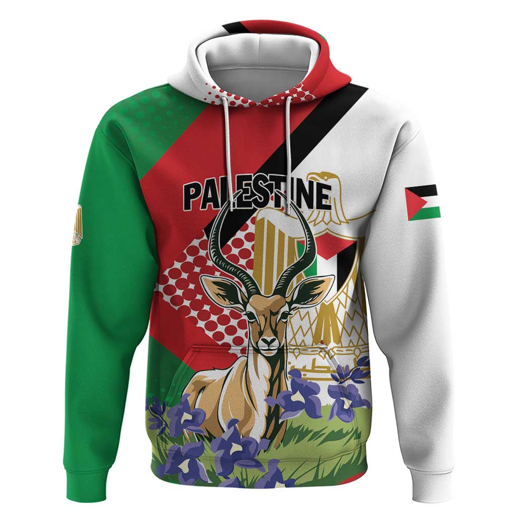 Personalized Palestine Hoodie Mountain Gazelle With Faqqua Iris - Wonder Print Shop