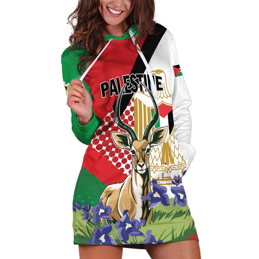 Personalized Palestine Hoodie Dress Mountain Gazelle With Faqqua Iris - Wonder Print Shop