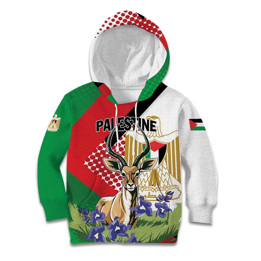 Personalized Palestine Kid Hoodie Mountain Gazelle With Faqqua Iris - Wonder Print Shop