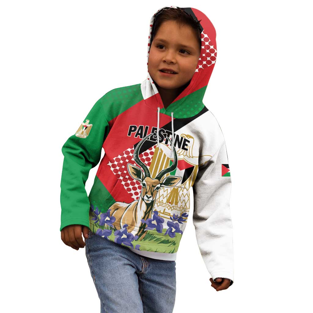 Personalized Palestine Kid Hoodie Mountain Gazelle With Faqqua Iris - Wonder Print Shop