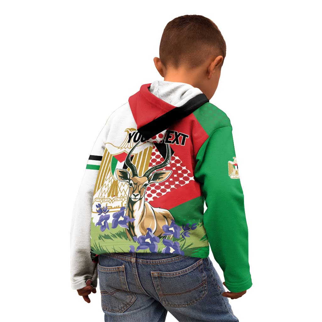 Personalized Palestine Kid Hoodie Mountain Gazelle With Faqqua Iris - Wonder Print Shop