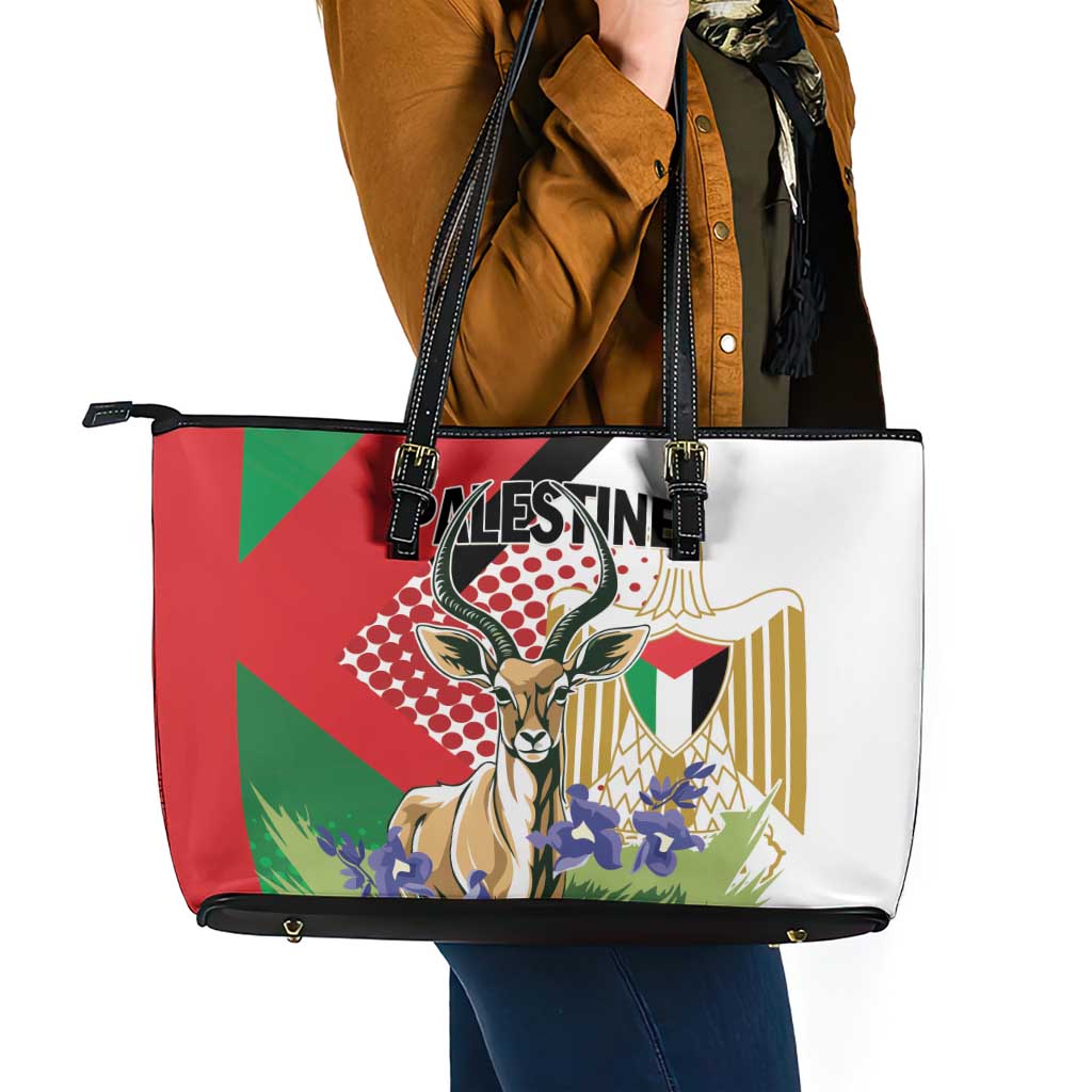 Palestine Leather Tote Bag Mountain Gazelle With Faqqua Iris - Wonder Print Shop