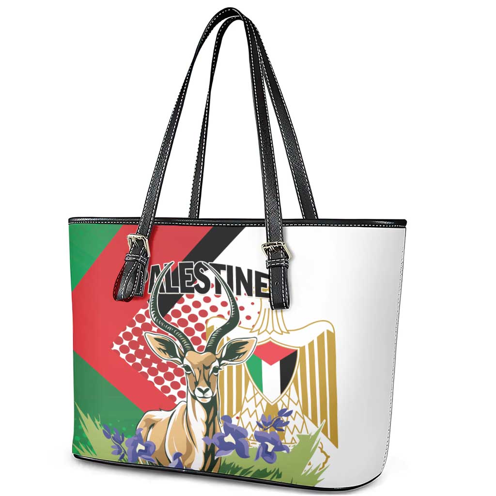 Palestine Leather Tote Bag Mountain Gazelle With Faqqua Iris - Wonder Print Shop