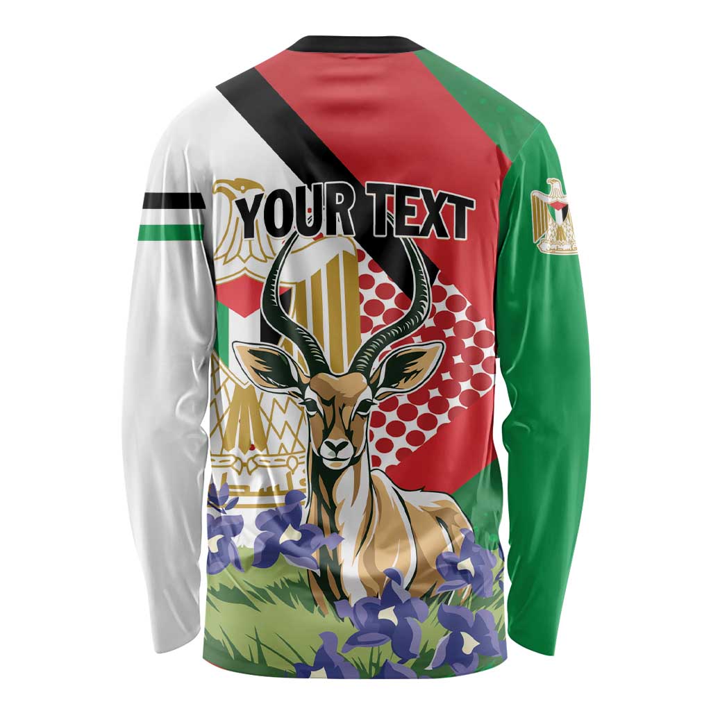Personalized Palestine Long Sleeve Shirt Mountain Gazelle With Faqqua Iris - Wonder Print Shop