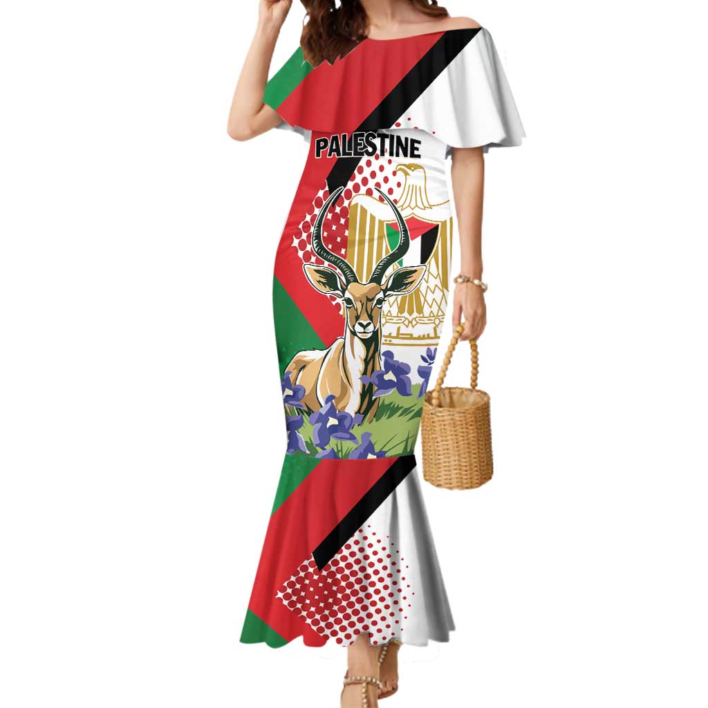 Personalized Palestine Mermaid Dress Mountain Gazelle With Faqqua Iris - Wonder Print Shop