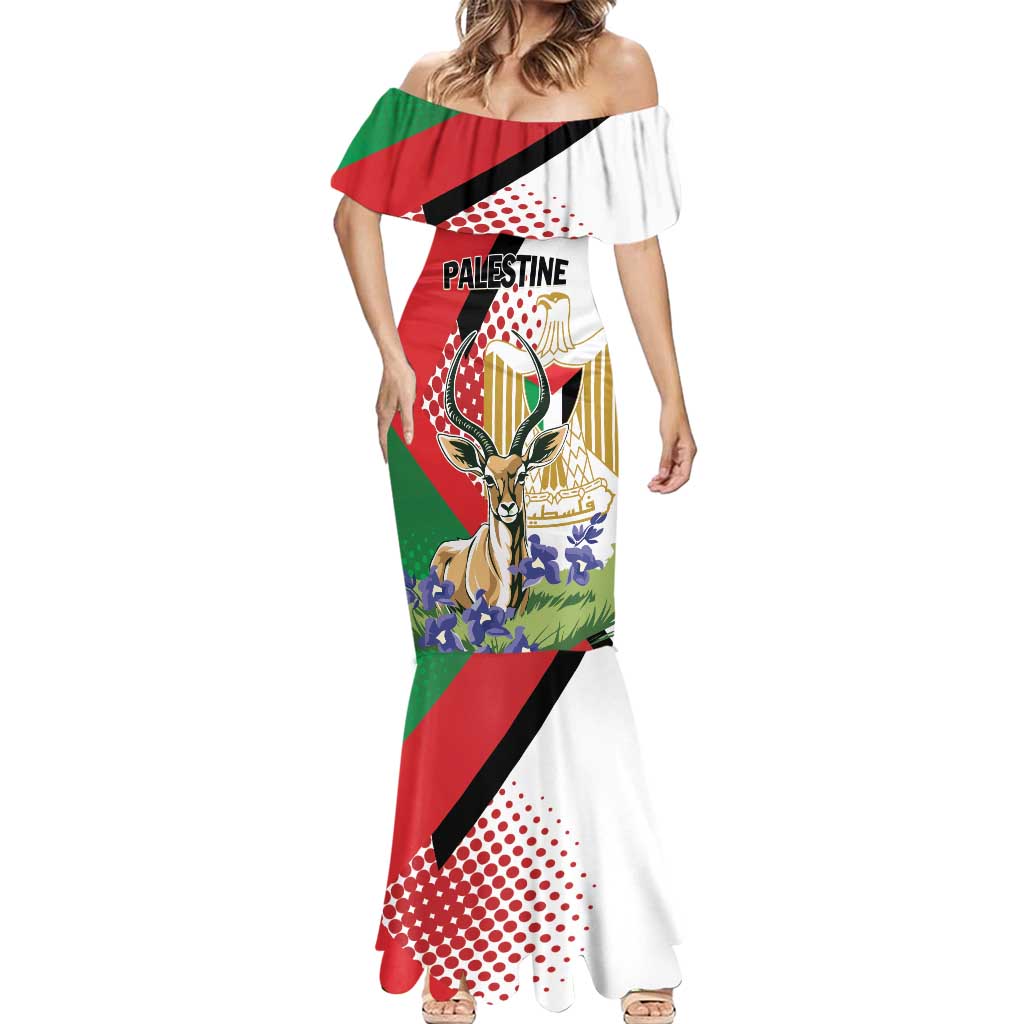 Personalized Palestine Mermaid Dress Mountain Gazelle With Faqqua Iris - Wonder Print Shop