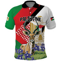 Personalized Palestine Polo Shirt Mountain Gazelle With Faqqua Iris - Wonder Print Shop