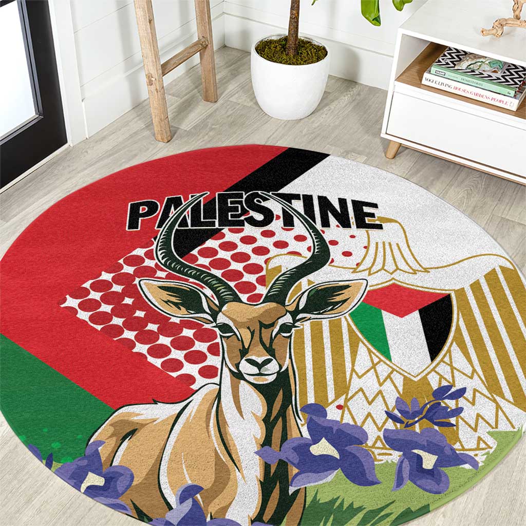 Palestine Round Carpet Mountain Gazelle With Faqqua Iris