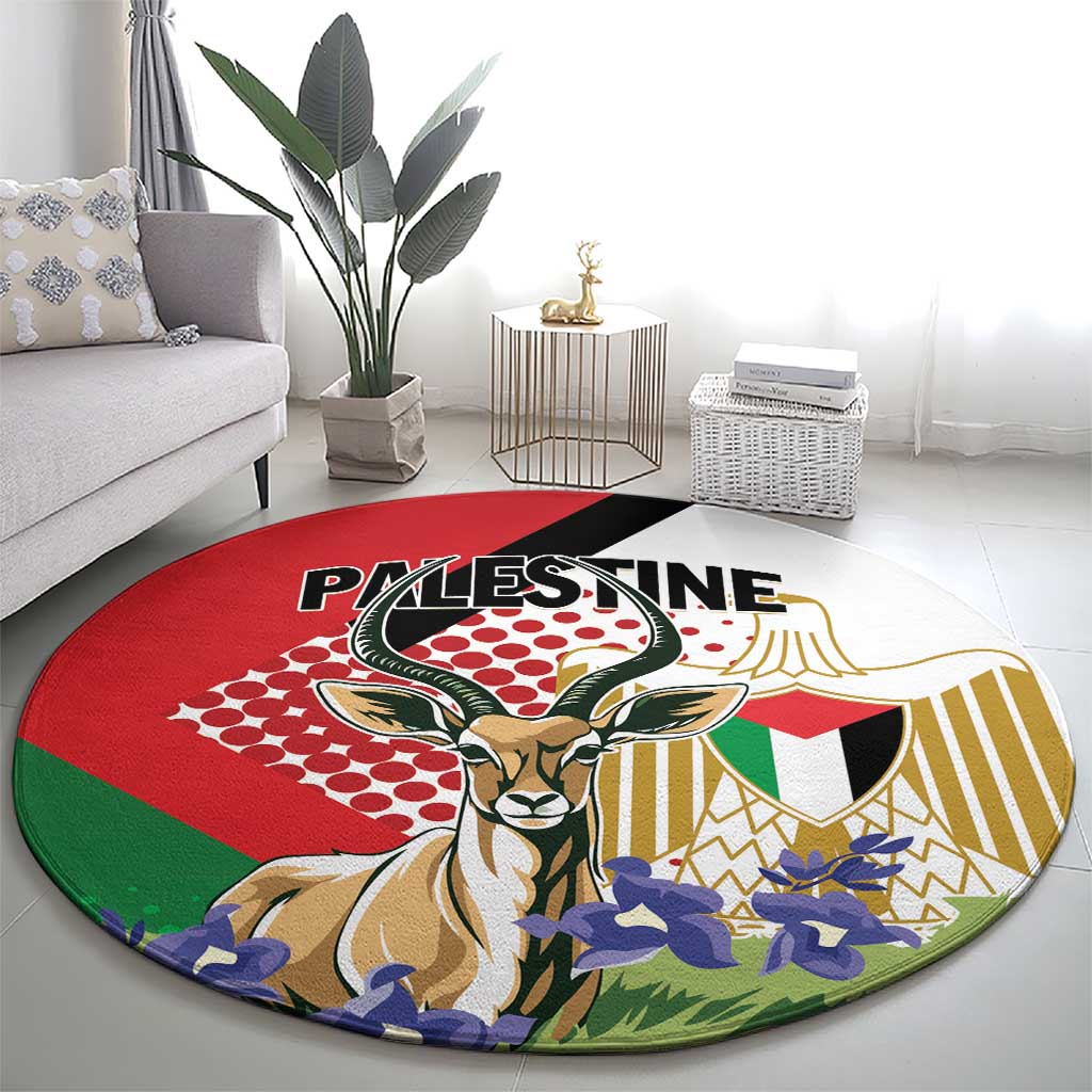 Palestine Round Carpet Mountain Gazelle With Faqqua Iris