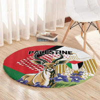 Palestine Round Carpet Mountain Gazelle With Faqqua Iris