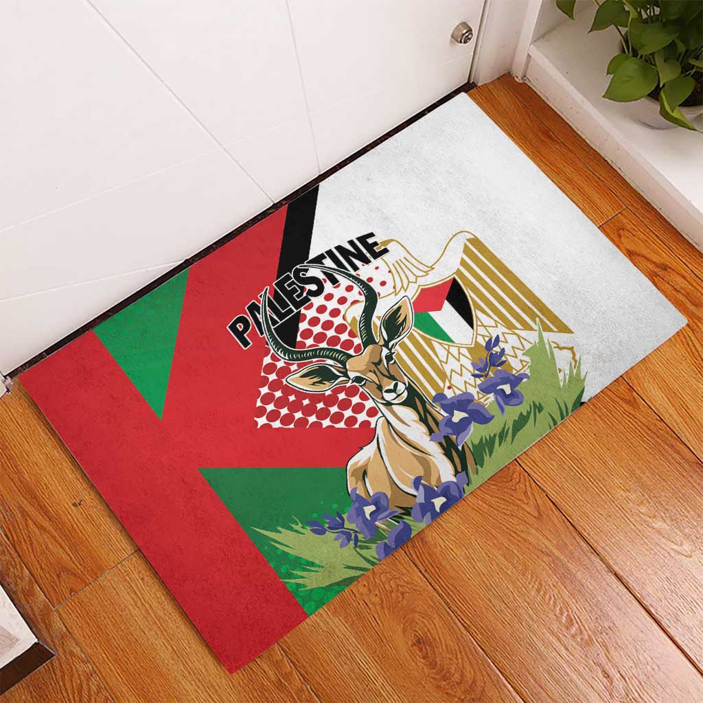 Palestine Rubber Doormat Mountain Gazelle With Faqqua Iris - Wonder Print Shop