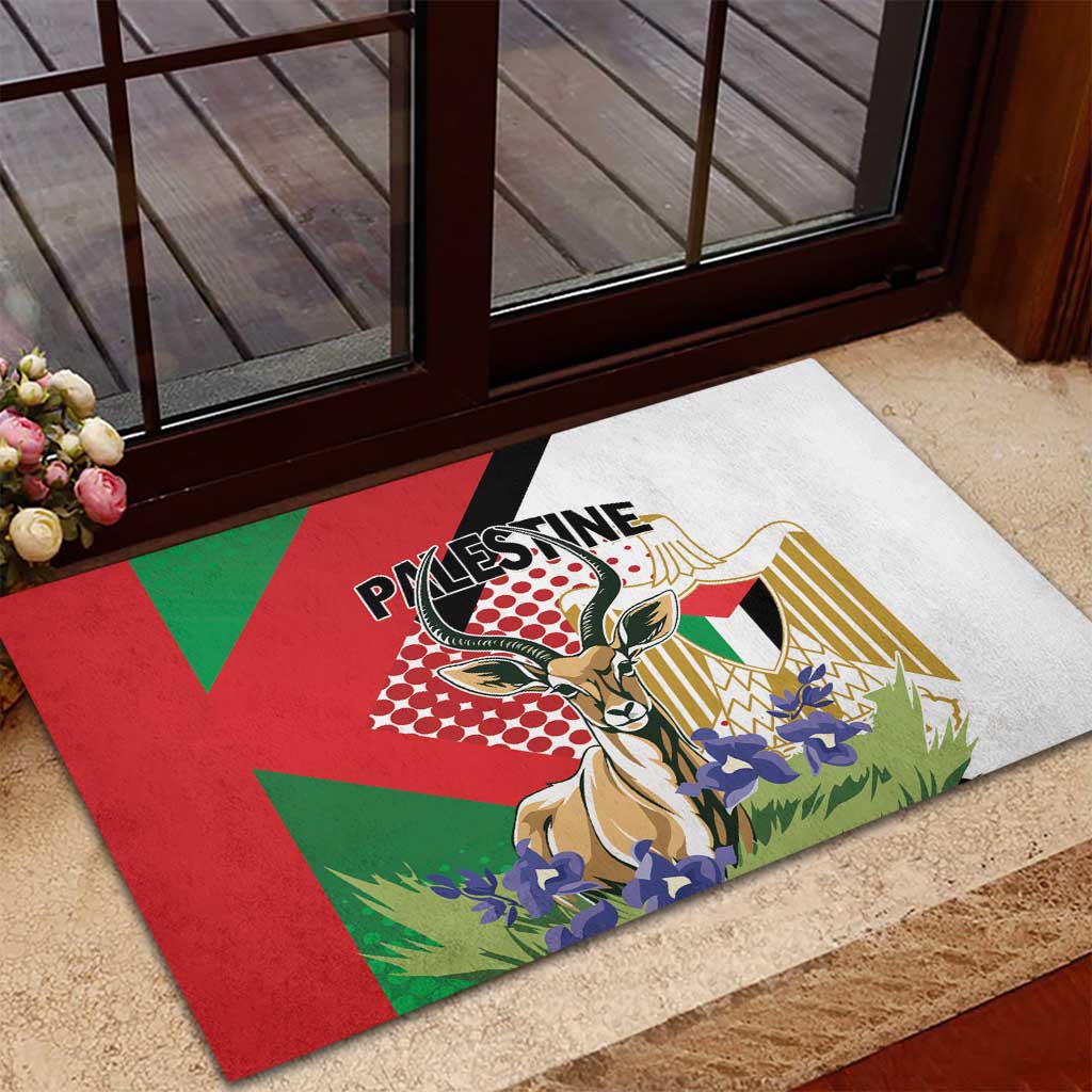 Palestine Rubber Doormat Mountain Gazelle With Faqqua Iris - Wonder Print Shop