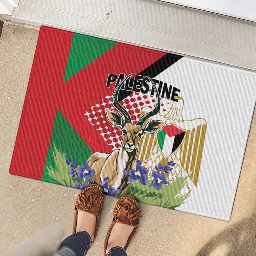 Palestine Rubber Doormat Mountain Gazelle With Faqqua Iris - Wonder Print Shop