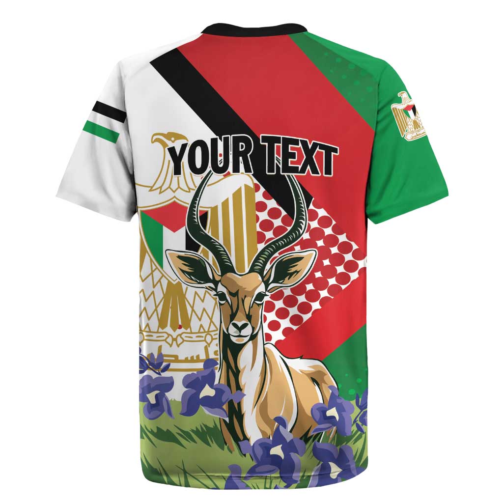 Personalized Palestine Rugby Jersey Mountain Gazelle With Faqqua Iris - Wonder Print Shop