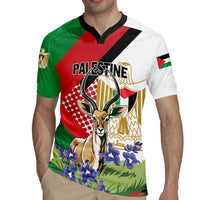 Personalized Palestine Rugby Jersey Mountain Gazelle With Faqqua Iris - Wonder Print Shop