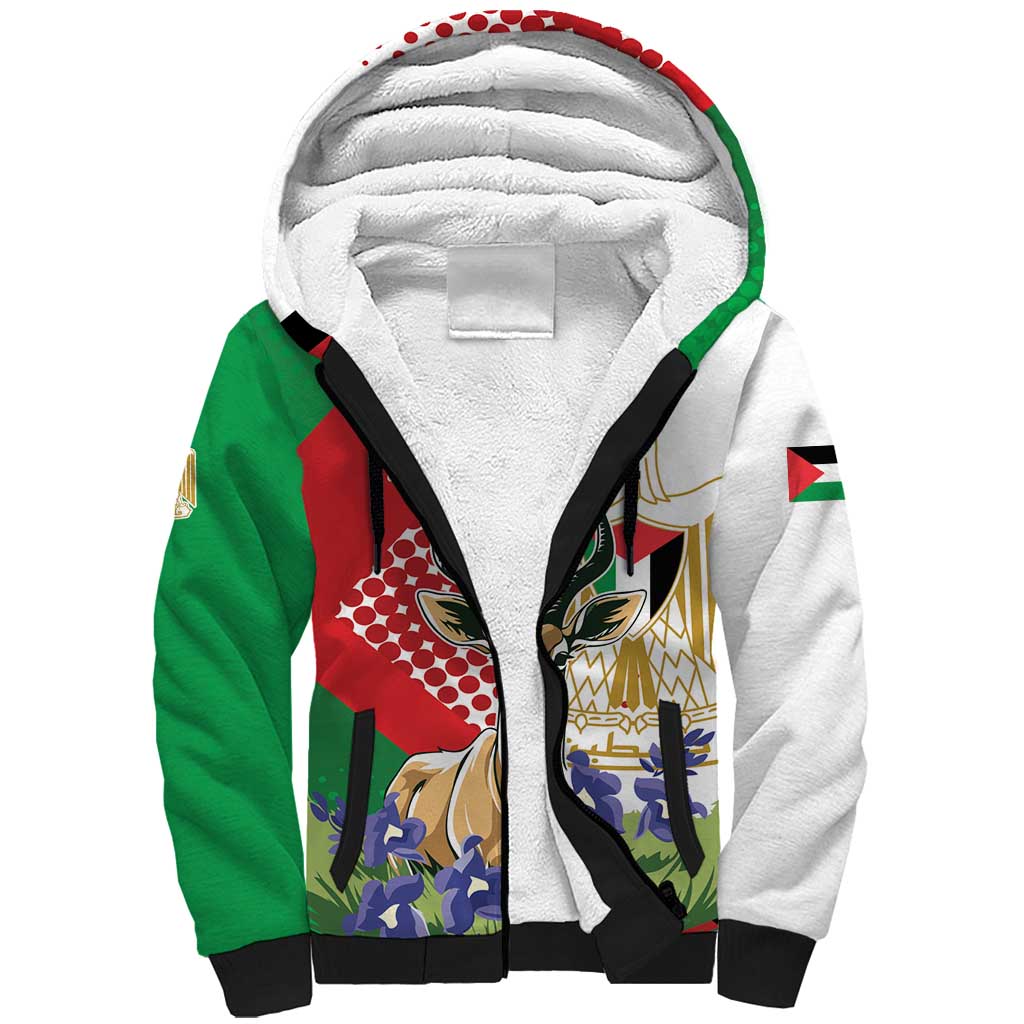 Personalized Palestine Sherpa Hoodie Mountain Gazelle With Faqqua Iris - Wonder Print Shop