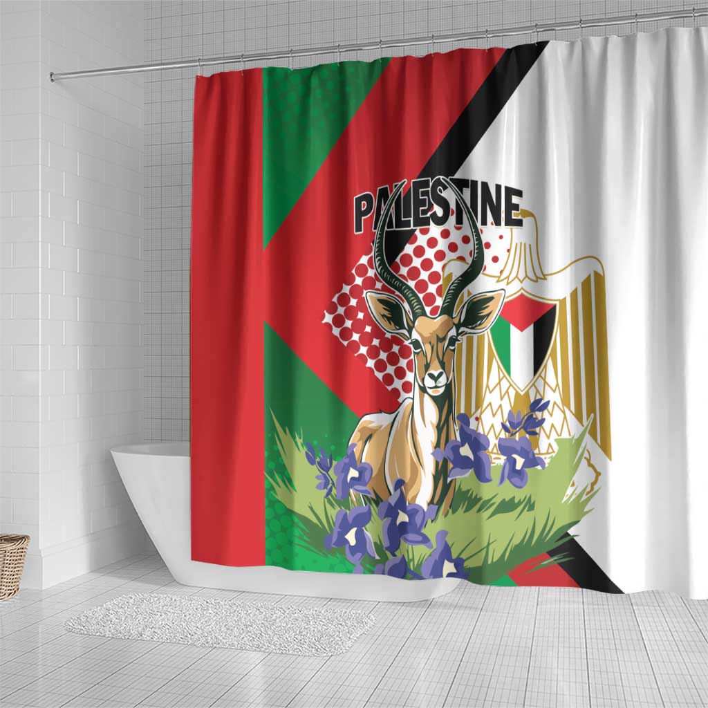 Palestine Shower Curtain Mountain Gazelle With Faqqua Iris