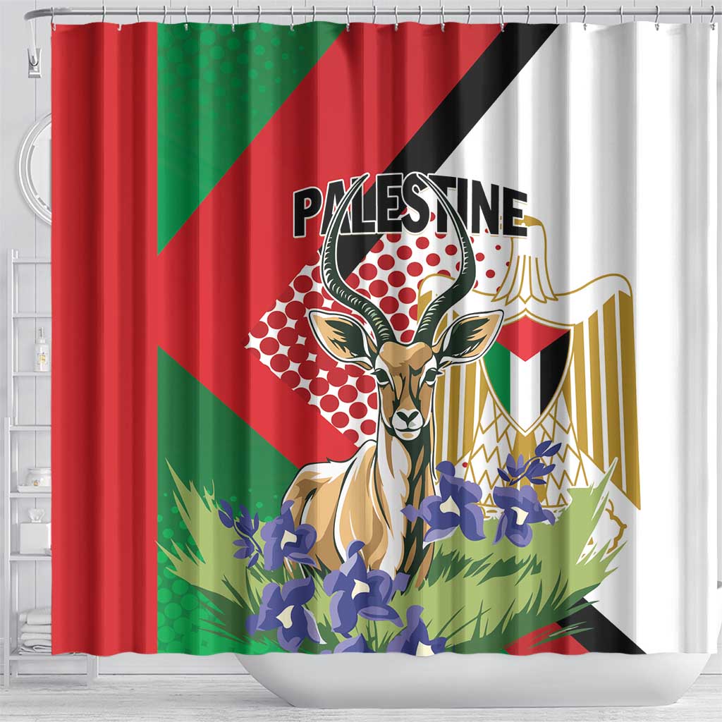 Palestine Shower Curtain Mountain Gazelle With Faqqua Iris