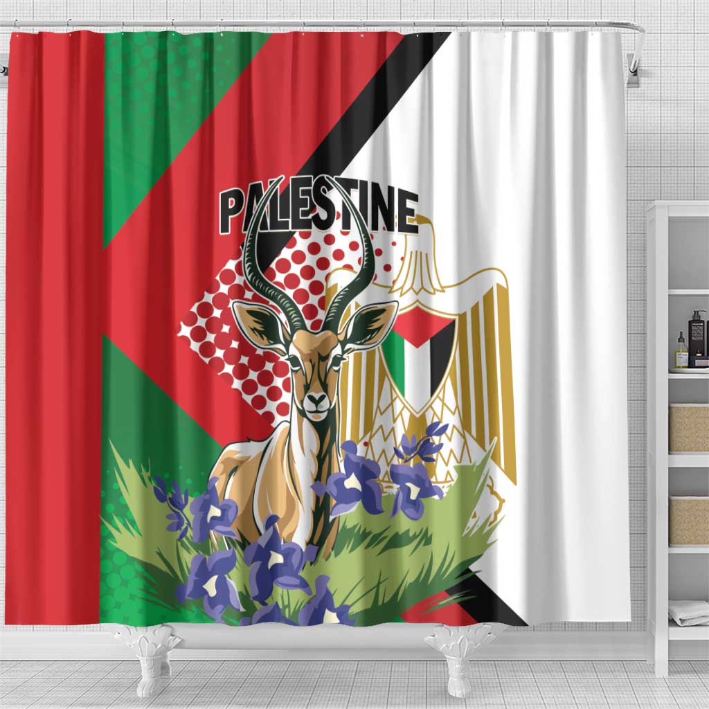 Palestine Shower Curtain Mountain Gazelle With Faqqua Iris