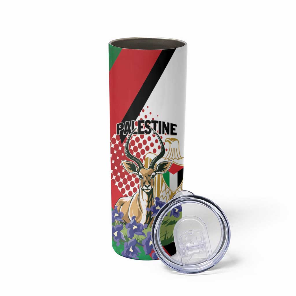 Personalized Palestine Skinny Tumbler Mountain Gazelle With Faqqua Iris - Wonder Print Shop