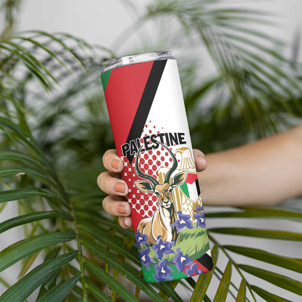 Personalized Palestine Skinny Tumbler Mountain Gazelle With Faqqua Iris - Wonder Print Shop