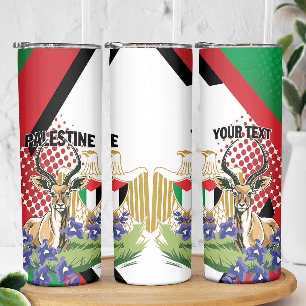 Personalized Palestine Skinny Tumbler Mountain Gazelle With Faqqua Iris - Wonder Print Shop