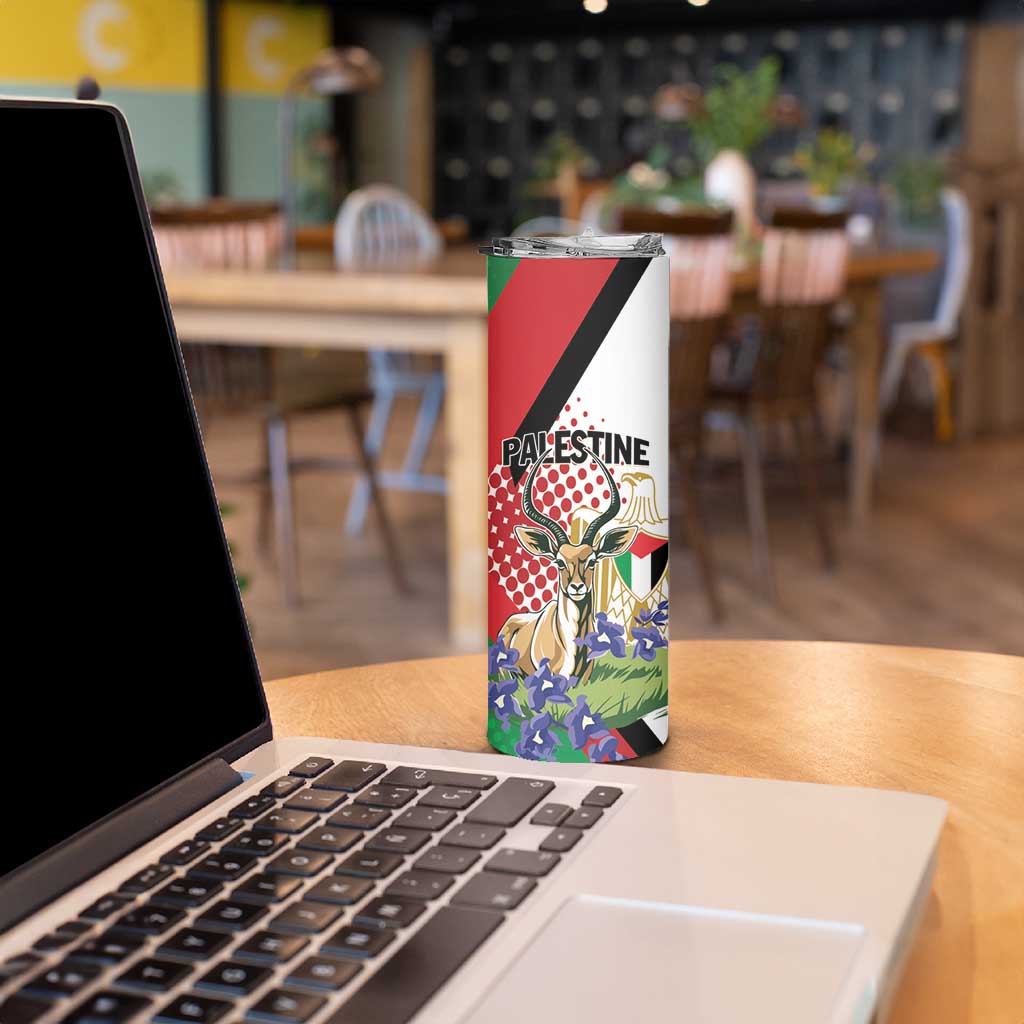 Personalized Palestine Skinny Tumbler Mountain Gazelle With Faqqua Iris - Wonder Print Shop