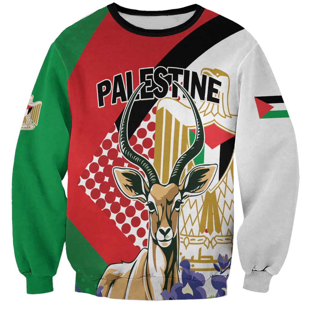 Personalized Palestine Sweatshirt Mountain Gazelle With Faqqua Iris - Wonder Print Shop
