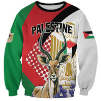 Personalized Palestine Sweatshirt Mountain Gazelle With Faqqua Iris - Wonder Print Shop