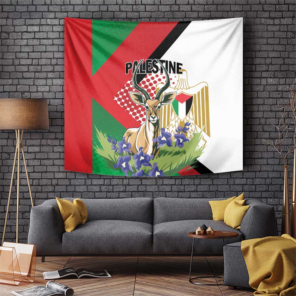 Palestine Tapestry Mountain Gazelle With Faqqua Iris - Wonder Print Shop