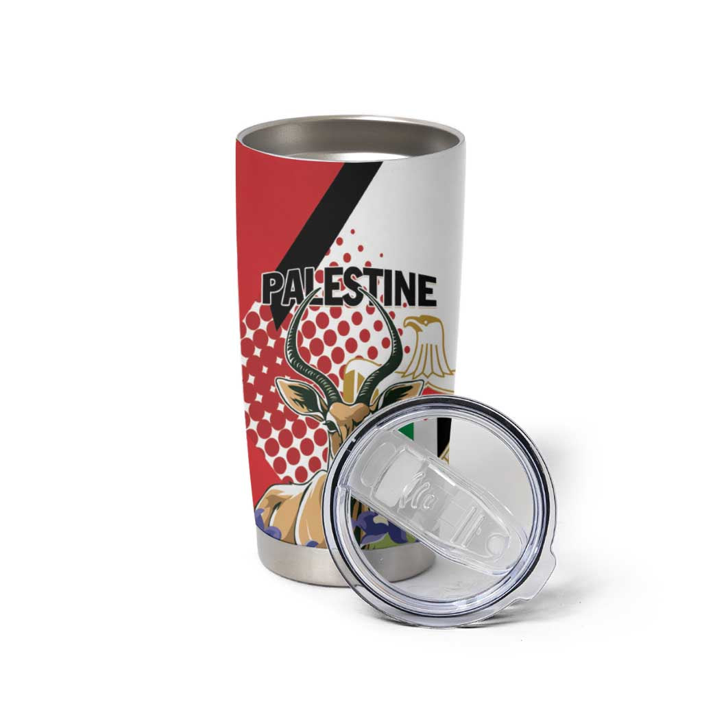Personalized Palestine Tumbler Cup Mountain Gazelle With Faqqua Iris - Wonder Print Shop