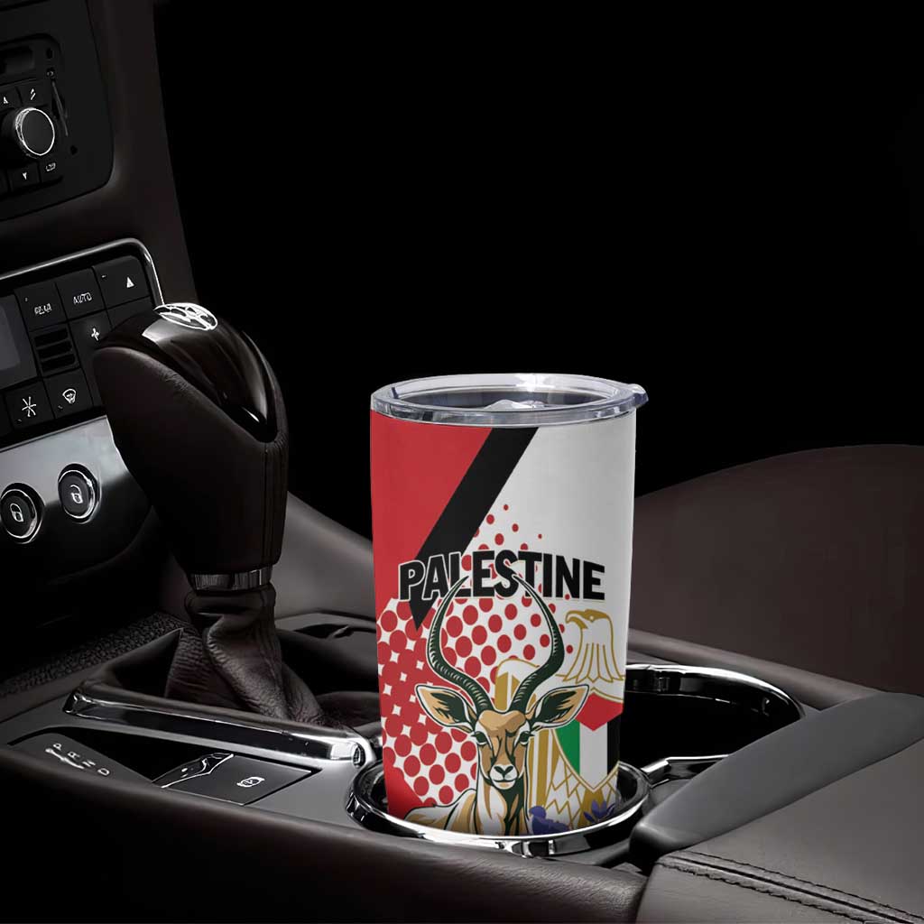 Personalized Palestine Tumbler Cup Mountain Gazelle With Faqqua Iris - Wonder Print Shop