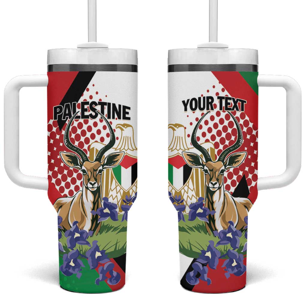 Personalized Palestine Tumbler With Handle Mountain Gazelle With Faqqua Iris - Wonder Print Shop