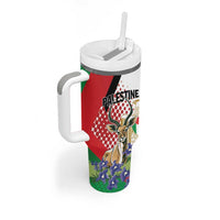 Personalized Palestine Tumbler With Handle Mountain Gazelle With Faqqua Iris - Wonder Print Shop