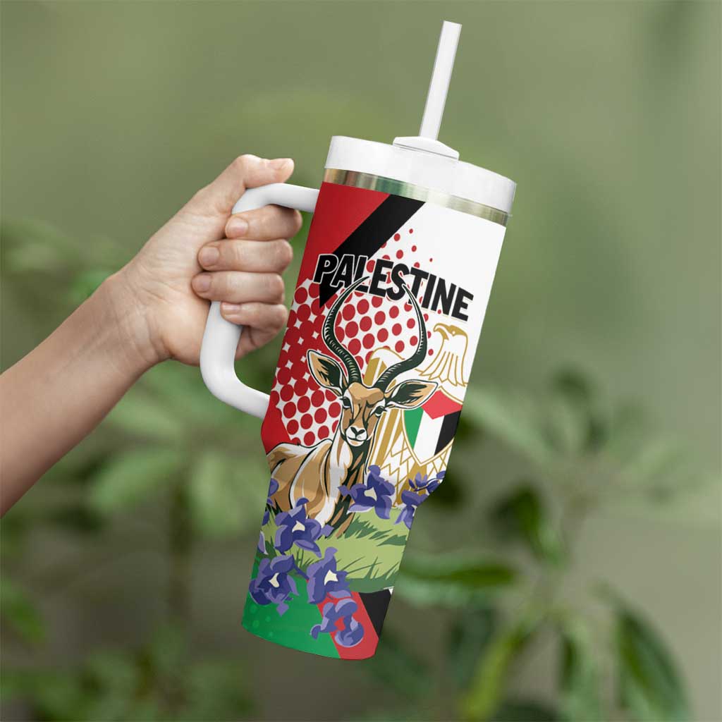 Personalized Palestine Tumbler With Handle Mountain Gazelle With Faqqua Iris - Wonder Print Shop