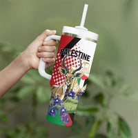 Personalized Palestine Tumbler With Handle Mountain Gazelle With Faqqua Iris - Wonder Print Shop