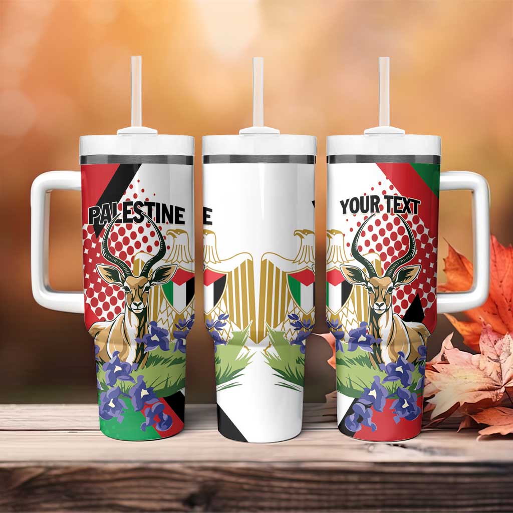 Personalized Palestine Tumbler With Handle Mountain Gazelle With Faqqua Iris - Wonder Print Shop